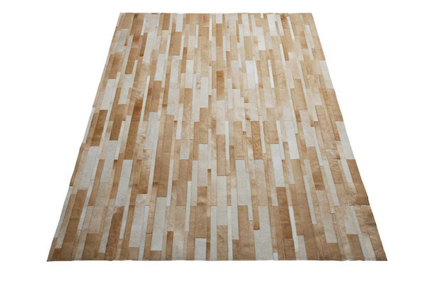 Light Brown Stripes Bricks Cow Hair Patchwork Natural Cowhide Area Rug