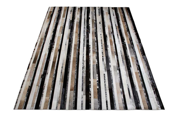 2017 Newest Stripes Patchwork Natural Cowhide Rug