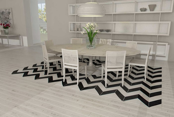 Black And White Chevron Patchwork Cowhide Rug Design Genuine Leather Rug