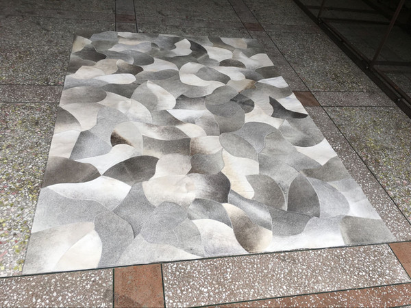 Gray Fur Patchwork Cowhide Area Rug Classic Design No. 2551