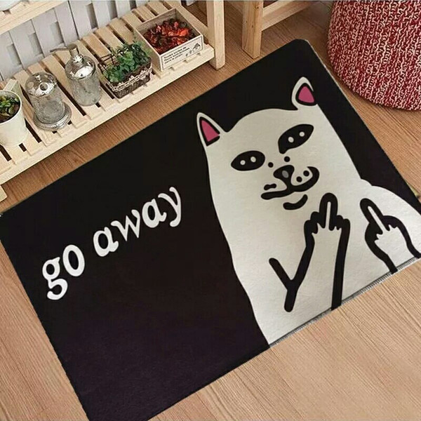 Cat With Middle Finger Door mats Coral velvet carpet Humorous Funny Words Go Away Entrance Indoor Floor Mat Non-slip Doormat rug