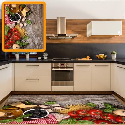 Else Wooden Breakfast Table Tomato Black Olives 3d Print Non Slip Microfiber Kitchen Modern Decorative Washable Area Rug Mat