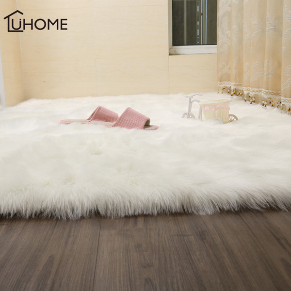 Luxury Hairy Carpets Sheepskin Plain Fur Skin Fluffy Bedroom Faux Mats Washable Artificial Textile Area Square Rugs Home Decor D19010902