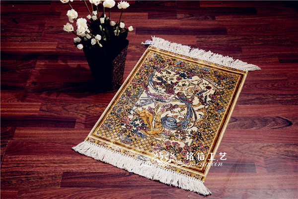 1.5x2ft Europe American Deer Design Hand Weave Silk Rug For Bedroom Silk Carpet For art silk carpets For Living Room