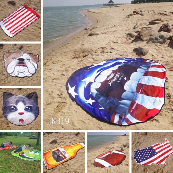 American flag beach mat Fashion irregular shape beach towel fruit shape round blankets outdoor Soft Carpets kids play mat TTA872