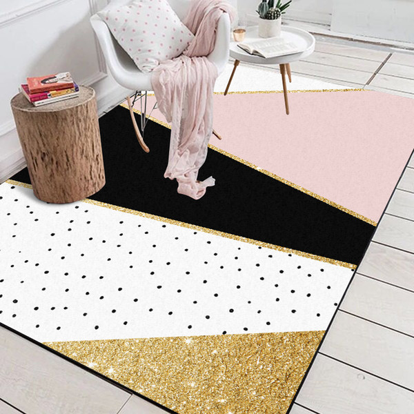 Modern Geometric Pink White Golden Black Polka Dots Door Mat Bathroom Parlor Living Room Bedroom Home Decorative Carpet Area Rug