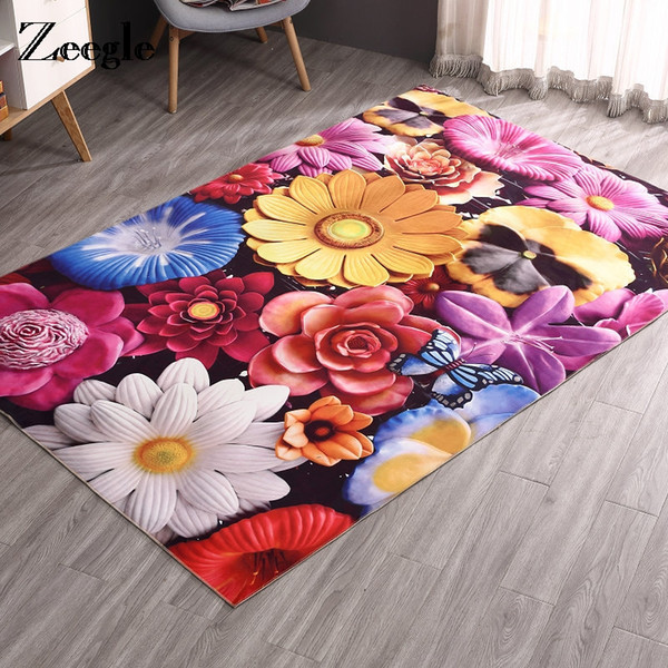 Zeegle 3D Door Mat Flannel Fleece Floor Carpet Anti Slip Kitchen Carpets Absorbent Bathroom Rugs Living Room Carpets