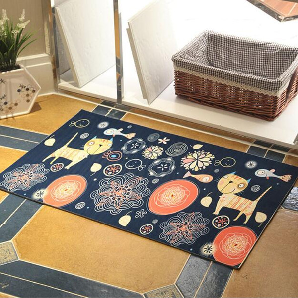 Korean Fashion Style Cartoon Funny Cat Print Pattern Rectangular Rug Washable Non-Slip Soft Rug for Children's Room Living Room