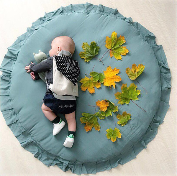 Wholesale 100% Cotton Tricolor Round 105cm Baby Crawling Play Mats with Decorative Border Kids Blankets Newborn Sleeping Bedding Carpet Pads