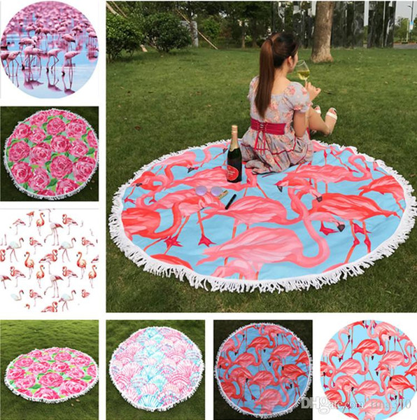 Diameter 150cm Lilly blanket Tapestry Beach Towel Round blanket with Tassel Beach Throw round Sports Yoga Mat T1I352