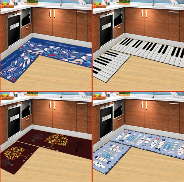 Cartoon creative machine washable rectangular non-slip mat door mat kitchen bathroom Rug bedroom bedside carpet(15.7*23.6 inch + 15.7*47.2 i