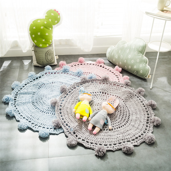 Free Shipping Home Decorative Soft Pure Cotton Plush Double Cable Knitted Mat Carpets Tassel Spring and summer cover Mat Carpets