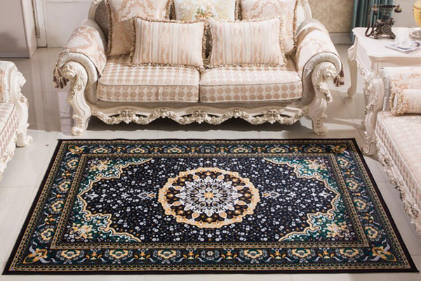 European style Luxury classic brand Living room and bedroom study non-slip crystal velvet geometry carriage printing mat carpet 80*160cm