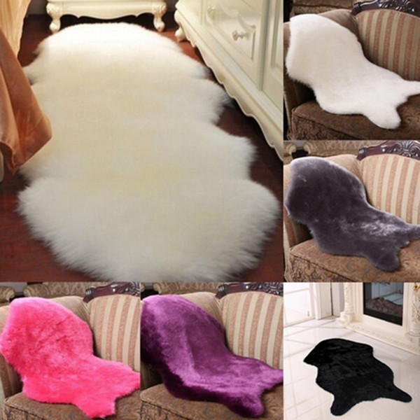 5 Colors Wool Sheepskin Rug Chair Cover Warm Hairy Carpet Seat Pad Plain Carpets