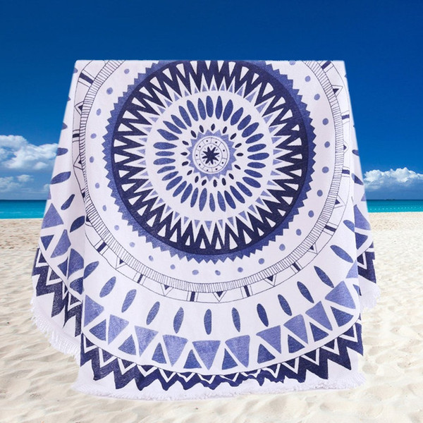 Top Quality 20 Types 100% Cotton Round Beach Towel 150*150cm/59*59'' Bath Towel Tassel Decor Geometric Printed Bath Towel Summer Style