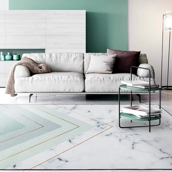 Simple style Marbling geometric living room carpet, big size lake green color bedside carpet, Nordic decoration carpet