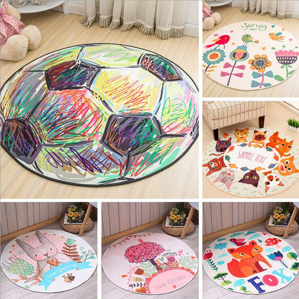 Round Carpets Cartoon Kids Bedroom Mats Football Animal Printed Carpets Polyester Floor blanket Independence Day Home Decor 33 Designs YW571