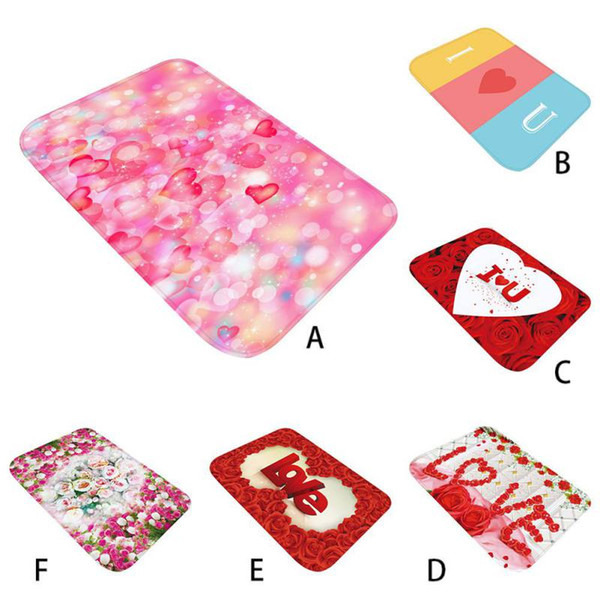 Home Romantic 3D Printed Flannel Fabric Area Rug Love Heart Pattern Carpet for Valentine's Day Home Party Decoration