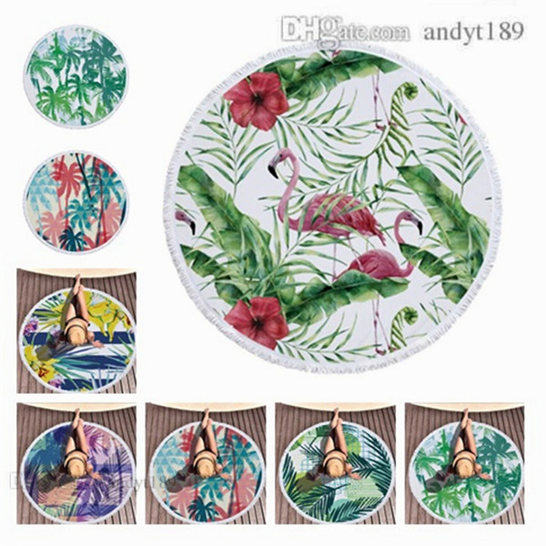 New Soft and Comfortabl plant blanket microfiber printed round Bath towel Polyester beach towels shawl cushion belt tassel 150cm T10I004