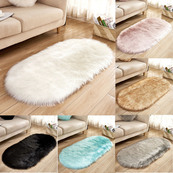 2019 Hot Sell New Faux Fur Fluffy Sheepskin Rug Balcony Oval Rectangle Floor Carpet Bedroom Mat