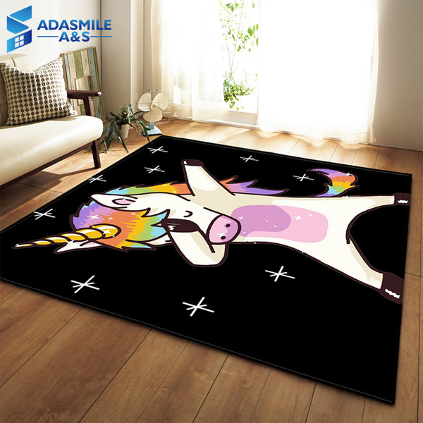 Nordic 3D Unicorn Carpets Cartoon Animal Bedroom Kids Play Mat Soft Flannel Memory Foam Big Area Rugs Carpet for Living Room