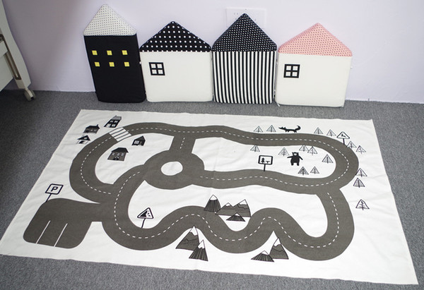 Nordic Style Fashon Canvas Forest Track Runway Play Game Mats Baby Kids Crawling Blankets Floor Carpet Children Room Decoration