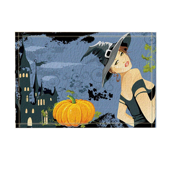 Halloween Decor Beautiful Witch and Pumpkin Bath Rugs Non-Slip Doormat Floor EntrywaysDoor Mat Bathroom Accessories