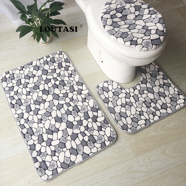 LOUTASI 3PCS/Set Bath Mat Bathroom Carpet Mat Coral Velvet Toilet Rugs Non-slip Kit Bath Floor Carpet Foot Pad Bathroom Decor