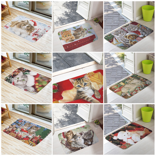 Welcome Floor Mats Christmas Cute Cat Printing Bathroom Kitchen Carpets House Doormats for Living Room Anti-Slip Tapete Rug 16X24inch