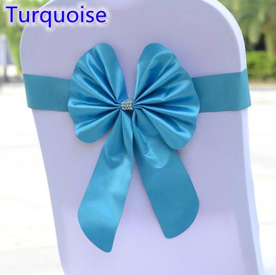 Turquoise colour chair sash butterfly style bow tie stretch sash lycra band spandex chair cover sash for weddings wholesale