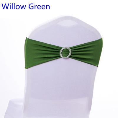 Willow green colour on sale chair sash with Round buckles for chair covers spandex band lycra sash bow tie wedding decoration