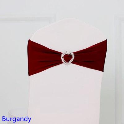 Modern Burgandy Colour Spandex Sash Lycra Bands Stretch Elastic Chair Ribbon Sash With Love Heart Buckle Wedding Hotel Home Banquet Party