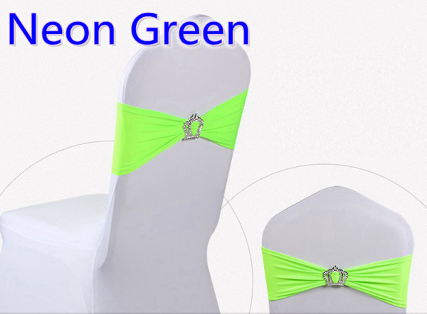 Neon green colour Crown buckle lycra sash for wedding chairs decoration spandex band stretch bow tie lycra ribbon belt on sale