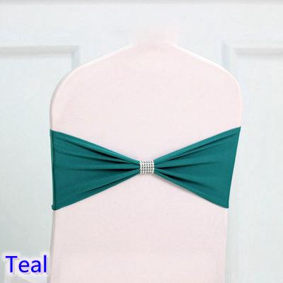 Teal colour tie bands Lycra sash chair sash Bow tie ribbon For Wedding Party Banquet Decoration for sale with shiny belt