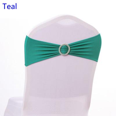 Teal dark green colour on sale chair sash with Round buckles for chair covers spandex band lycra sash bow tie wedding decoration