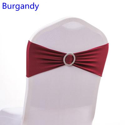 Burgandy colour on sale chair sash with Round buckles for chair covers spandex band lycra sash bow tie wedding decoration