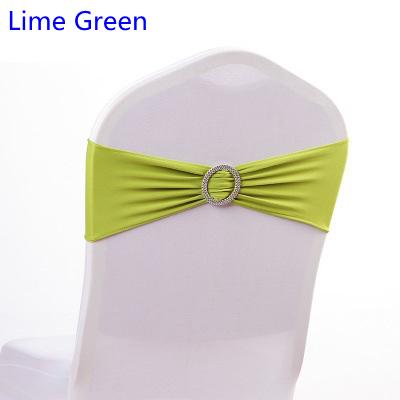 Lime green colour on sale chair sash with Round buckles for chair covers spandex band lycra sash bow tie wedding decoration