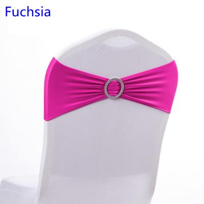 Fuchsia colour on sale chair sash with Round buckles for chair covers spandex band lycra sash bow tie wedding decoration