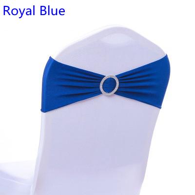 Royal blue colour on sale chair sash with Round buckles for chair covers spandex band lycra sash bow tie wedding decoration