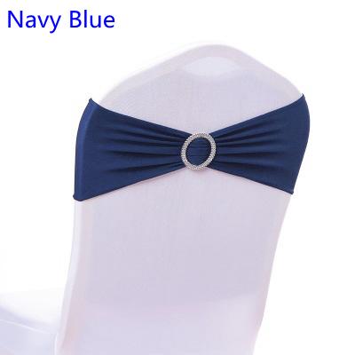 Navy blue colour on sale chair sash with Round buckles for chair covers spandex band lycra sash bow tie wedding decoration