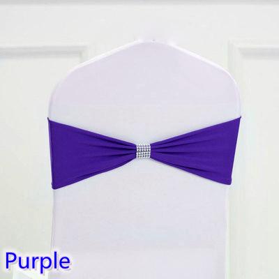 Purple colour tie bands Lycra sash chair sash Bow tie ribbon For Wedding Party Banquet Decoration for sale with shiny belt