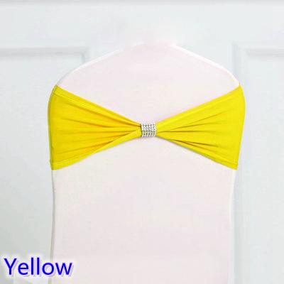 Yellow colour tie bands Lycra sash chair sash Bow tie ribbon For Wedding Party Banquet Decoration for sale with shiny belt