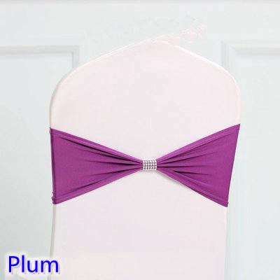 Plum colour tie bands Lycra sash chair sash Bow tie ribbon For Wedding Party Banquet Decoration for sale with shiny belt