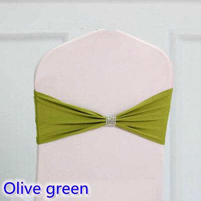 Olive green colour tie bands Lycra sash chair sash Bow tie ribbon For Wedding Party Banquet Decoration for sale with shiny belt