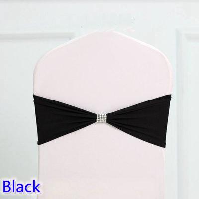 Black colour tie bands Lycra sash chair sash Bow tie ribbon For Wedding Party Banquet Decoration for sale with shiny belt