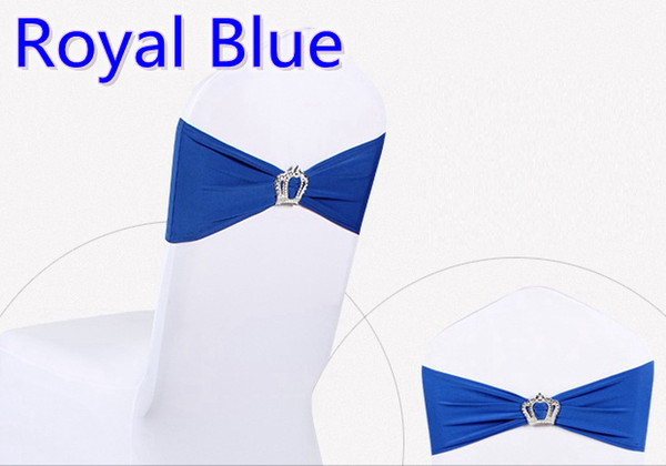 Royal blue colour Crown buckle lycra sash for wedding chairs decoration spandex band stretch bow tie lycra ribbon belt on sale