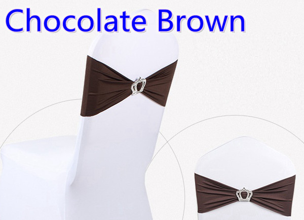 Chocolate brown colour Crown buckle lycra sash for wedding chairs decoration spandex band stretch bow tie lycra ribbon belt on sale