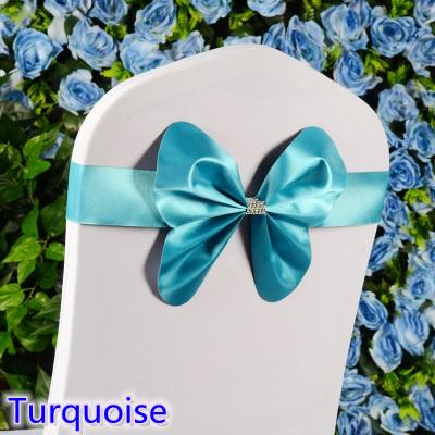 Turquoise colour chair sash wedding mini style butterfly bow tie lycra band stretch bow tie ribbon for chair covers on sale