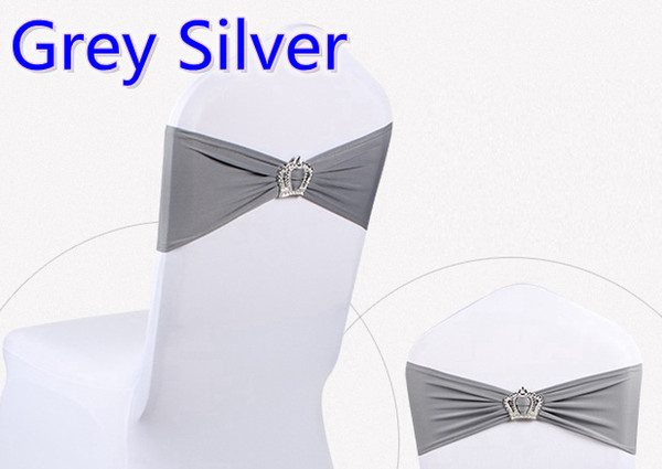 Grey silver colour Crown buckle lycra sash for wedding chairs decoration spandex band stretch bow tie lycra ribbon belt on sale