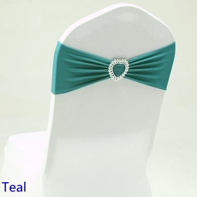 Teal colour wedding chair sash with heart buckle lycra band spandex sash bow tie For Wedding Banquet Decoration for sale